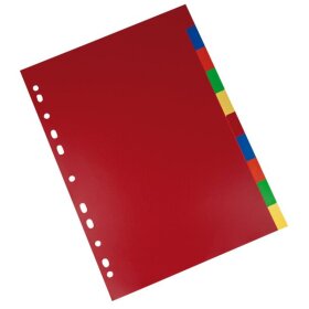 Kunststoffregister DIN A4, 10tlg., blanko, 120 my, PP, farbig, Universallochung