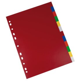 Kunststoffregister DIN A4, 12tlg., blanko, 120 my, PP, farbig, Universallochung