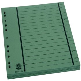 Trennblätter DIN A4, grün, vollfarbig, schwarzer Orgadruck, 100 Stück, 230g/qm, RC Karton