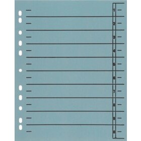 Trennblätter DIN A4, blau, vollfarbig, schwarzer Orgadruck, 100 Stück, 230g/qm, RC Karton