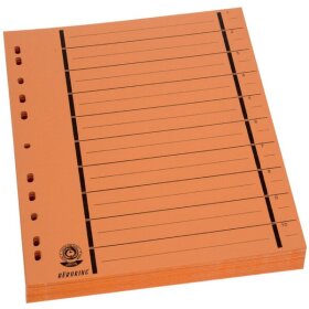 Trennblätter DIN A4, orange, vollfarbig, schwarzer Orgadruck, 100 Stück, 230g/qm, RC Karton