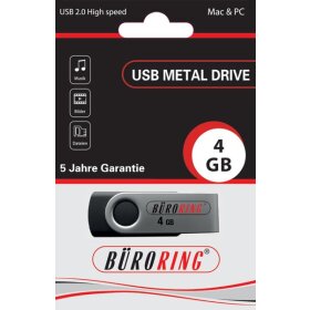 Speicherstick, USB 2.0 mit drehbarer Metall-Abdeckung Kapazität 4 GB