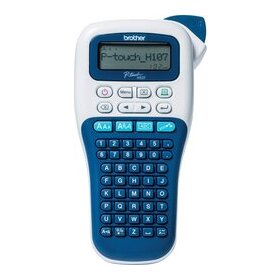 Beschriftungsgerät P-Touch H107B, Mobiles Gerät für TZe-Schriftbänder in 3,5/6/9 und 12 mm Breite, ABC-Tastatur mit separatem Ziffernblock, Farbe: blau/weiß