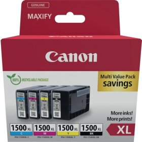 Multipack Tintenpatrone PGI-1500XL, für Canon Drucker, 1 x 34,7 ml, 3 x 12 ml, BK/C/M/Y