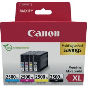 Multipack Tintenpatrone PGI-2500XL, für Canon Drucker, 1 x 70,9 ml, 3 x 19,3 ml, BK/C/M/Y