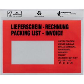 UNIPACK Begleitpapiertasche C6, mit Druck, Lieferschein/Rechnung, Oberfolie: LDPE 40 my, 1 Packung = 250 Stück