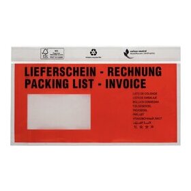 UNIPACK Begleitpapiertasche DIN Lang, mit Druck, Lieferschein/Rechnung, Oberfolie: LDPE 40 my, 1 Packung = 250 Stück