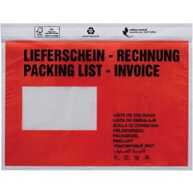 UNIPACK Begleitpapiertasche C5, mit Druck, Lieferschein/Rechnung, Oberfolie: LDPE 40 my, 1 Packung = 250 Stück