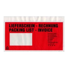 UNIPACK Begleitpapiertasche DIN Lang, mit Druck, Lieferschein/Rechnung, 70 µ, 1 Packung = 500 Stück