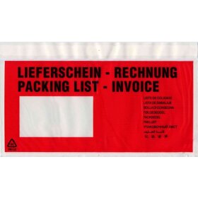 UNIPACK Begleitpapiertasche DIN Lang, mit Druck, Lieferschein/Rechnung, 70 µ, 1 Packung = 500 Stück
