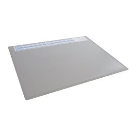 Schreibunterlage 650 x 500 mm, grau, PP, mit transparenter Folienauflage und Kalender, rutschfest, abgerundete Ecken