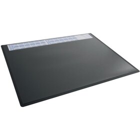 Schreibunterlage 650 x 500 mm, schwarz, PP, mit transparenter Folienauflage und Kalender, rutschfest, abgerundete Ecken