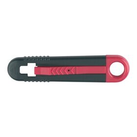 Sicherheits-Cutter, Kunststoff, für Rechts- und Linkshänder, Trapezlinkge, schwarz/rot