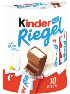 Ferrero kinder Riegel, 10 Riegel aus Vollmilch-Schokolade mit Milch-Creme-Füllung, ohne künstliche Farbstoffe