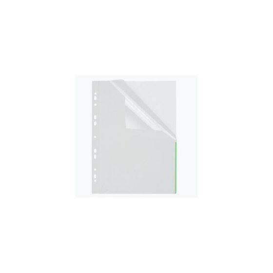 Index Prospekthülle A4, grün, transparent, PP-Folie, oben+halbseitig rechts offen, 100 Hüllen