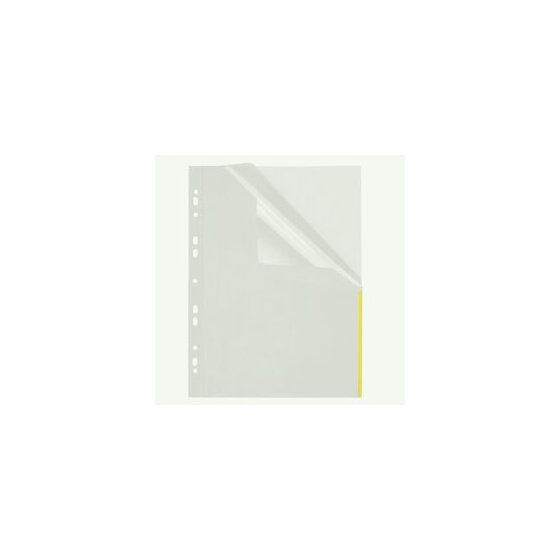 Index Prospekthülle A4, gelb, transparent, PP-Folie, oben+halbseitig rechts offen, 100 Hüllen