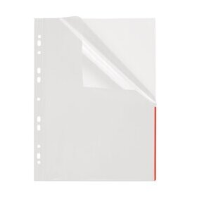 Index Prospekthülle A4, rot, transparent, PP-Folie, oben+halbseitig rechts offen, 100 Hüllen