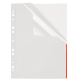 Index Prospekthülle A4, rot, transparent, PP-Folie, oben+halbseitig rechts offen, 100 Hüllen