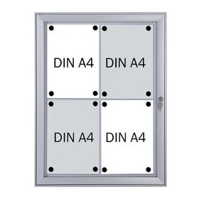 Aluminium-Schaukasten Security für 4x DIN A4, weiß, magnethaftende Tafeloberfläche, weiß