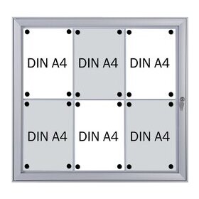 Aluminium-Schaukasten Security für 6x DIN A4, weiß, magnethaftende Tafeloberfläche, weiß