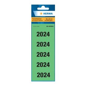 Jahreszahlen 2024 für Ordner, 60 x 26 mm, Papier matt, 100 Etiketten, grün