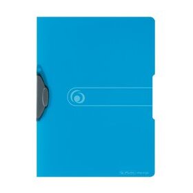 Express-Clip-Hefter DIN A4, transparent-blau, PP, Fassungsvermögen 30 Blatt, Swing-Mechanik, für ungelochte Ablage