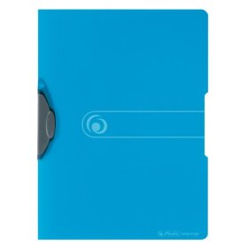 Express-Clip-Hefter DIN A4, transparent-blau, PP, Fassungsvermögen 30 Blatt, Swing-Mechanik, für ungelochte Ablage