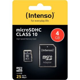 Micro-SDHC Speicherkarte, 4 GB, 10MB/s Class 10, mit SD-Adapter für Digital Cameras, Camcorders, Notebooks