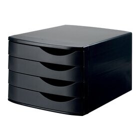 Schubladenbox Re-Solution, mattschwarz, 4 Schübe geschlossen, 100 % recyceltes Polypropylen, für Formate bis 26 x 35 cm