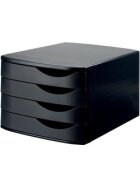 Schubladenbox Re-Solution, mattschwarz, 4 Schübe geschlossen, 100 % recyceltes Polypropylen, für Formate bis 26 x 35 cm