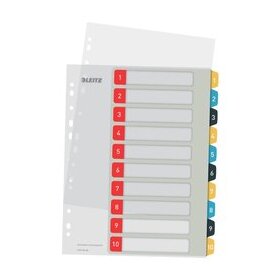 Kunststoffregister DIN A4, 10tlg., 1 - 10, Überbreite, PP, farbig, Universallochung