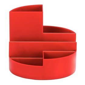 Rundbox rot, 6 Fächer, mit Brief- und Zettelfach, bruchsicherer Kunststoff, Maße: Ø 14 x Höhe 12,5 cm