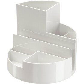 Rundbox weiß, 6 Fächer, mit Brief- und Zettelfach, bruchsicherer Kunststoff, Maße: Ø 14 x Höhe 12,5 cm