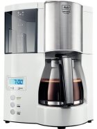 Kaffeemaschine Oprima Timer, Glaskanne für 8-12 Tassen, Timer Funktion, LED-Anzeige, 850 W, Schwenkfilter, Auto-off-Funktion, abnehmbarer Wassertank, integrietes Kabelfach, Entkalkungsprogramm inkl. Entkalkungsanzeige, weiß - edelstahl