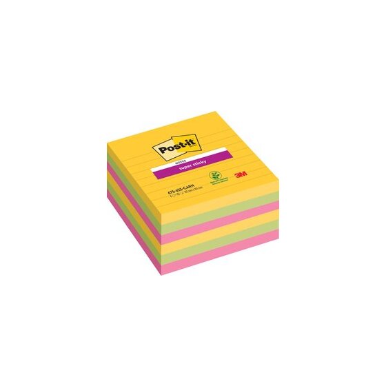 Haftnotiz Super Sticky Note, 101 x 101 mm, liniert 6 x 70 Blatt, 6 Block, Carnival Collection: ultragelb, limonengrün, powerpink