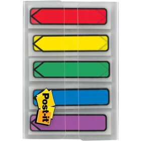 Post-it Index Haftstreifen Pfeile, 11,9 x 43,2 mm, je Farbe 20 Streifen, Set = 5 farbige Index a 20 Streifen, sortiert in grundfarben