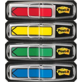 Post-it Index Haftstreifen Pfeile, 11,9 x 43,2 mm, je Farbe 24 Streifen, Packung = 4 Index a 24 Streifen, sortiert in grundfarben