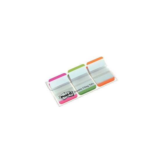 Post-it Index strong, Haftstreifen, 25,4 x 38 mm, 3 x 22 Streifen, weiße Schreibfläche, farbiger Rand in: lila, grün, orange