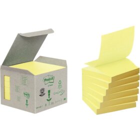 Haftnotiz Z-Notes, Recycling, Tower mit 6 Block a 100 Blatt, 76 x 76 mm, pastellgelb, VE = 1 Pack = 6 Blocks