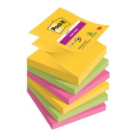 Haftnotiz Super Sticky Z-Note, 76 x 76 mm, 6 x 90 Blatt, 6 Block, Carnival Collection: je 2 Block ultragelb, limonengrün, powerpink