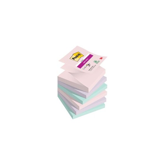 Haftnotiz Super Sticky Z-Note, 76 x 76 mm, 6 x 90 Blatt, 6 Block, Soulful Collection: je 2 Block rosa, flieder, mint