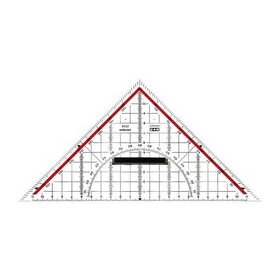 Zeichendreieck, 22 cm, glasklar, Skala rot hinterlegt, 180° - 1°, 45°-Linie, markierte Winkel 7°, 42°, 75°