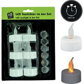 LED Teelichter 6er Set, inkl. 6 St. Batterie CR2032, Timer 6/18H, warmweiß