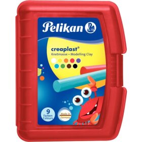 Kinderknete Creaplast, neue Ausführung 2014, 14 Stangen in 9 Farben, sortiert, in rot-transparenter Kunststoffbox