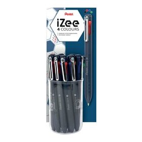 Mehrfarb-Kugelschreiber mit Metallclip, Strichstärke: 0,5mm, 12er Display, dunkelblau, Schreibfarben: schwarz, rot, blau, grün, nachfüllbar mit Mine BXS10