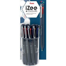 Mehrfarb-Kugelschreiber mit Metallclip, Strichstärke: 0,5mm, 12er Display, dunkelblau, Schreibfarben: schwarz, rot, blau, grün, nachfüllbar mit Mine BXS10