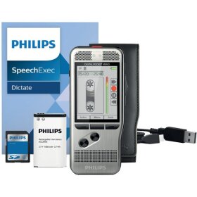 Digitales Diktiergerät Pocket Memo DPM7200/02, 2-Jahres-Lizenz, 4GB SDHC Speicherkarte, wiederaufladbare Batterie (Akku), USB-Kabel, Schutzhülle, SpeechExec Dictate Workflow-Software, Kurzanleitung