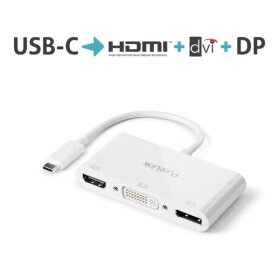 Adapter iSerie, USB-C auf Multiport: DVI mit FullHD, DP mit 4K60Hz, HDMI mit 4K30Hz, weiß, 0,10 m