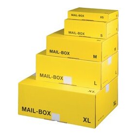 Mail-Box L, wiederverschließbar, haftklebend, Innenmaß: 395 x 248 x 141 mm, Außenmaß: 400 x 261 x 150mm, gelb