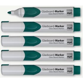 GLasboardmarker, Rundspitze, 2 - 3 mm, grün, abwischbar, Etui mit 5 Stiften